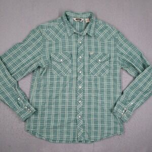 Salt Valley Western Mens Large Green Plaid Pearl Snap Long Sleeve Shirt Cotton